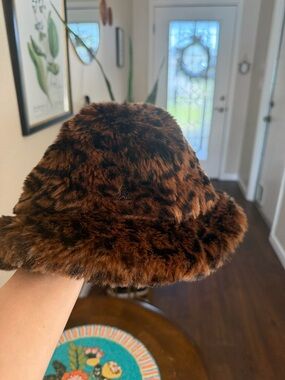 Kangol Faux Fur Bucket Hat in Brown Leopard